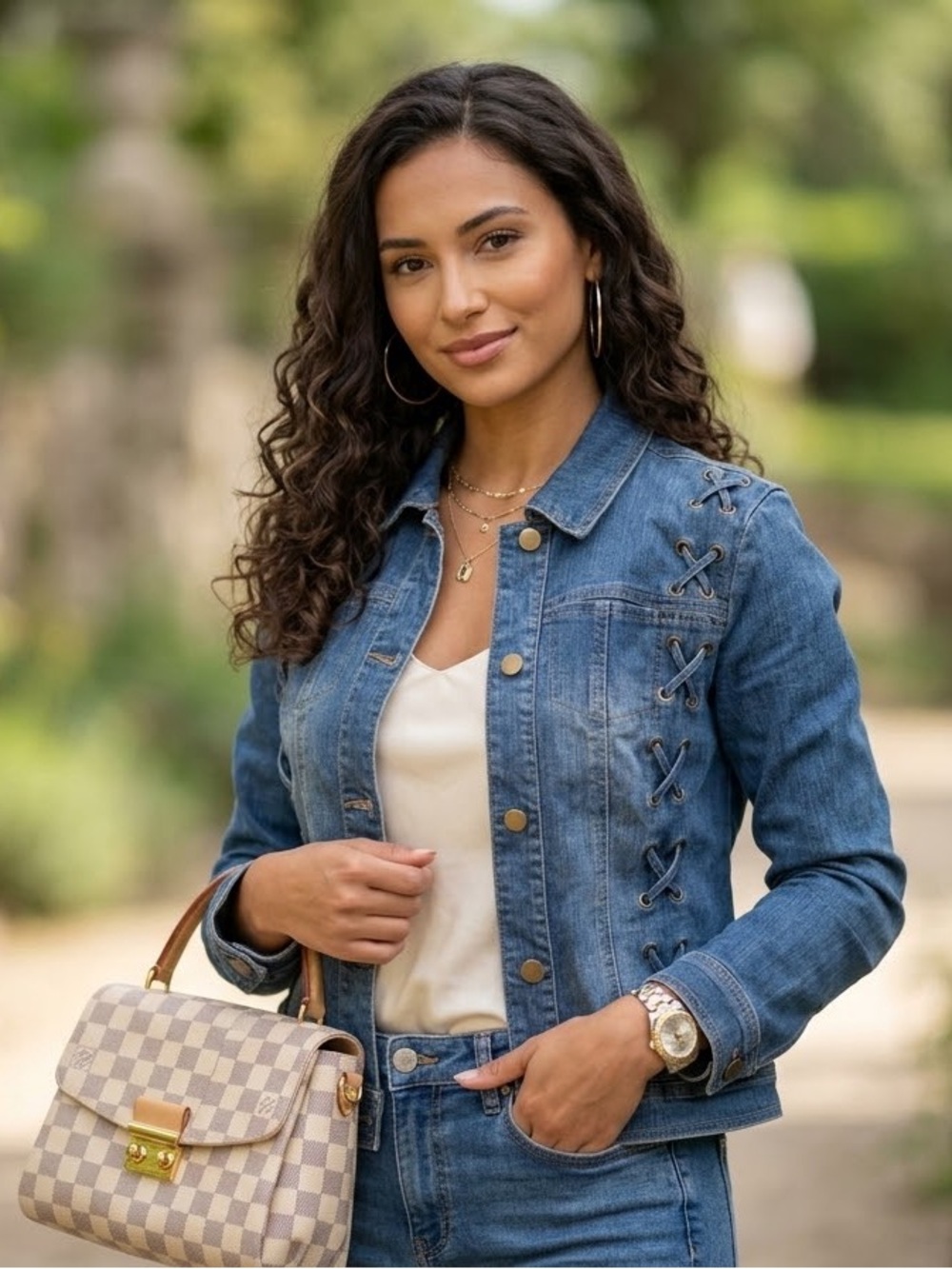 A.M.I. Vintage Y2K Denim Jacket Blazer Women Small Blue Lace-up Eyelets NWT